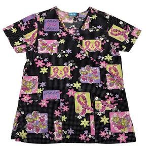 Scrub HQ Breast Cancer‎ Awareness Scrub Top Women's Small Butterflies Floral